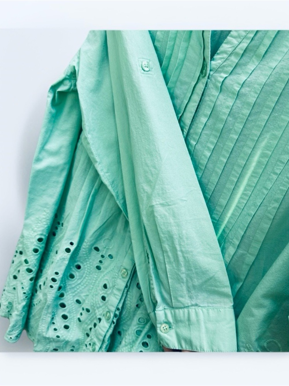 Roaman's Mint Green Pintuck Button-Front Tunic - Picture 4 of 7
